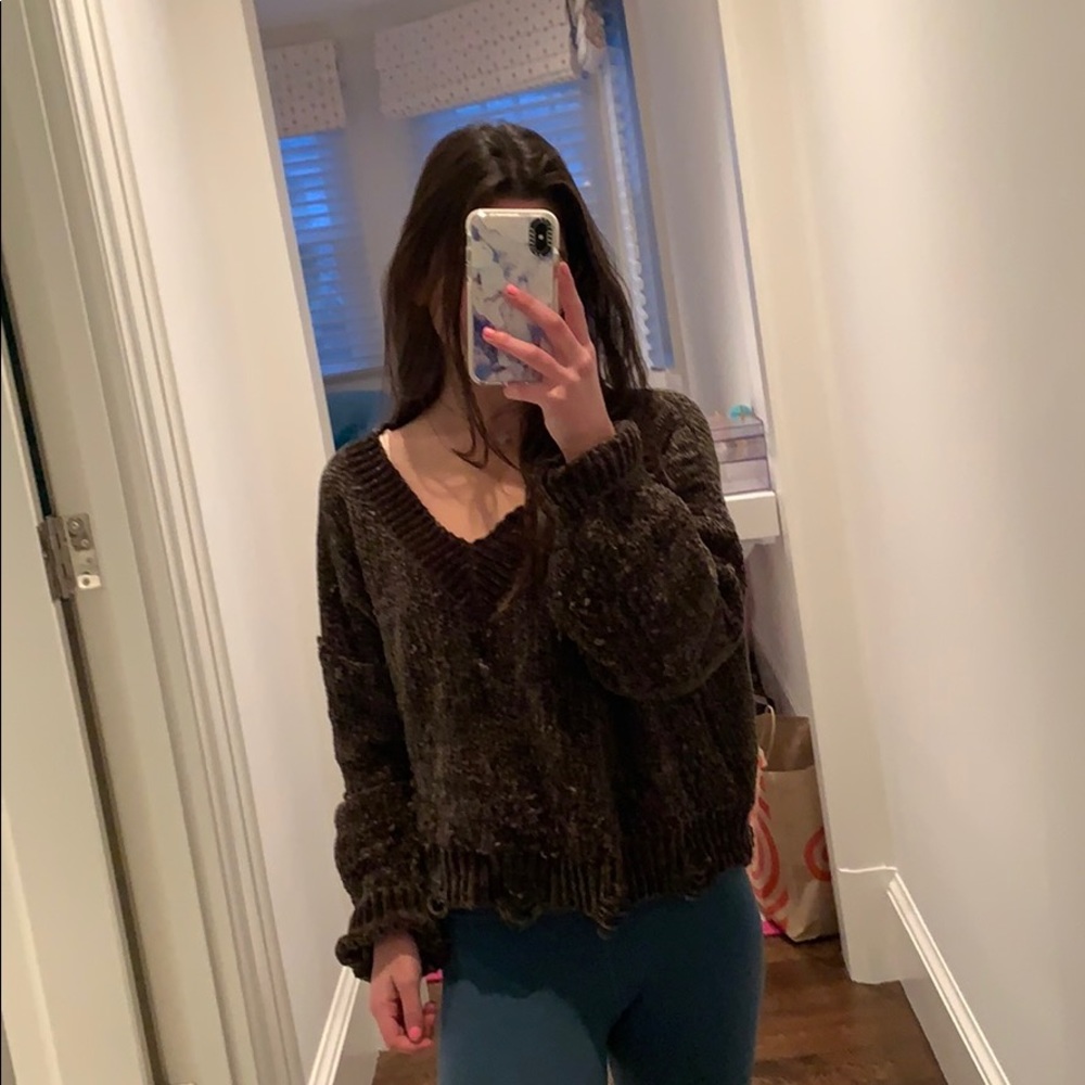 Dark green v-neck sweater